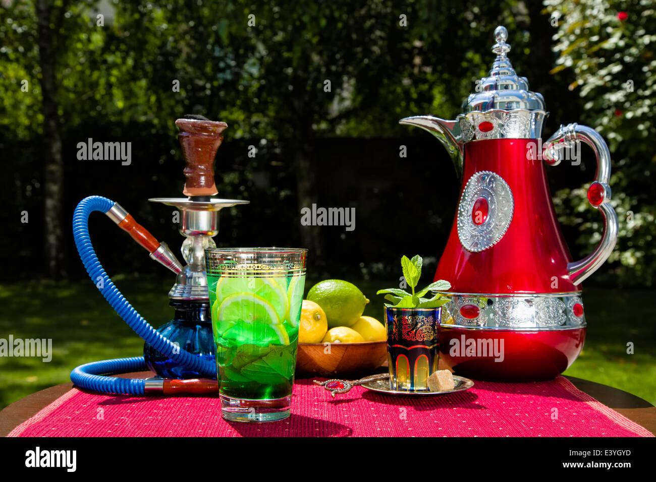 Traditional mint lemonade and tea are the most common refreshment in Arab countries Stock Photo