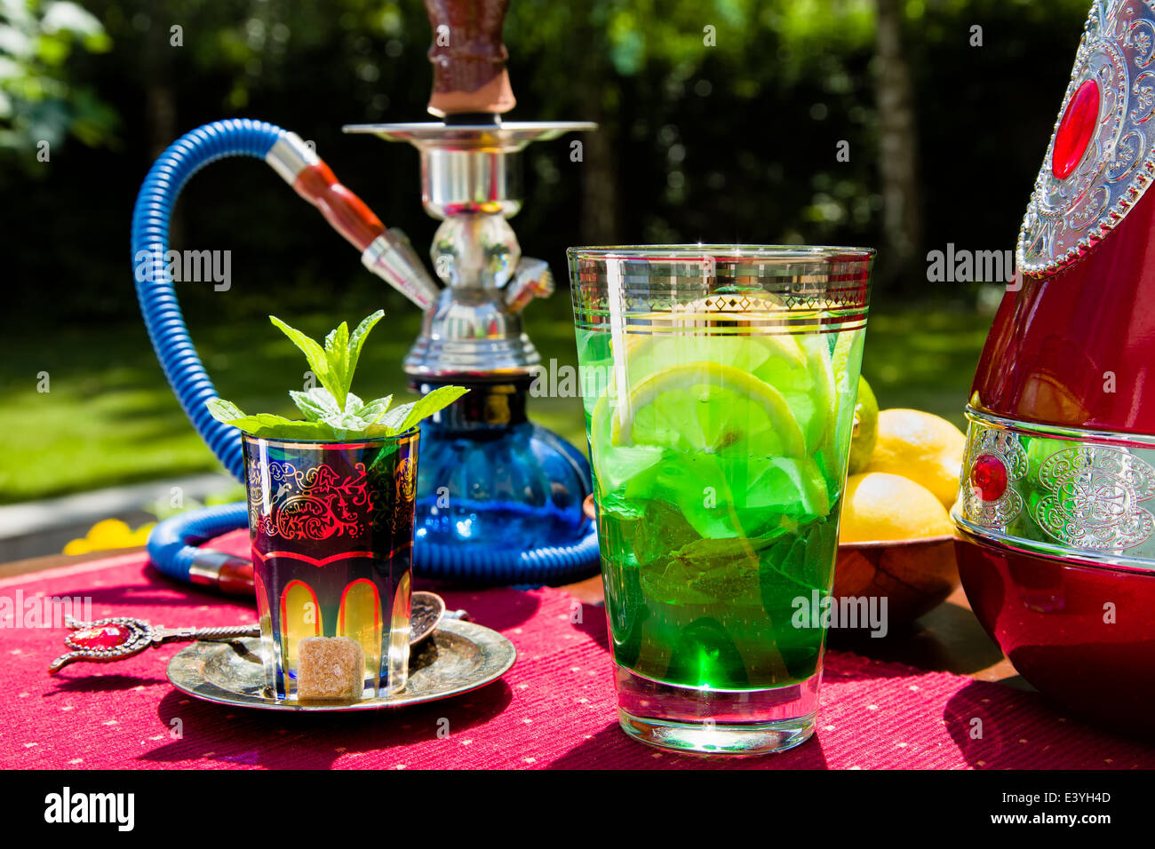 Traditional mint lemonade and tea are the most common refreshment in Arab countries Stock Photo