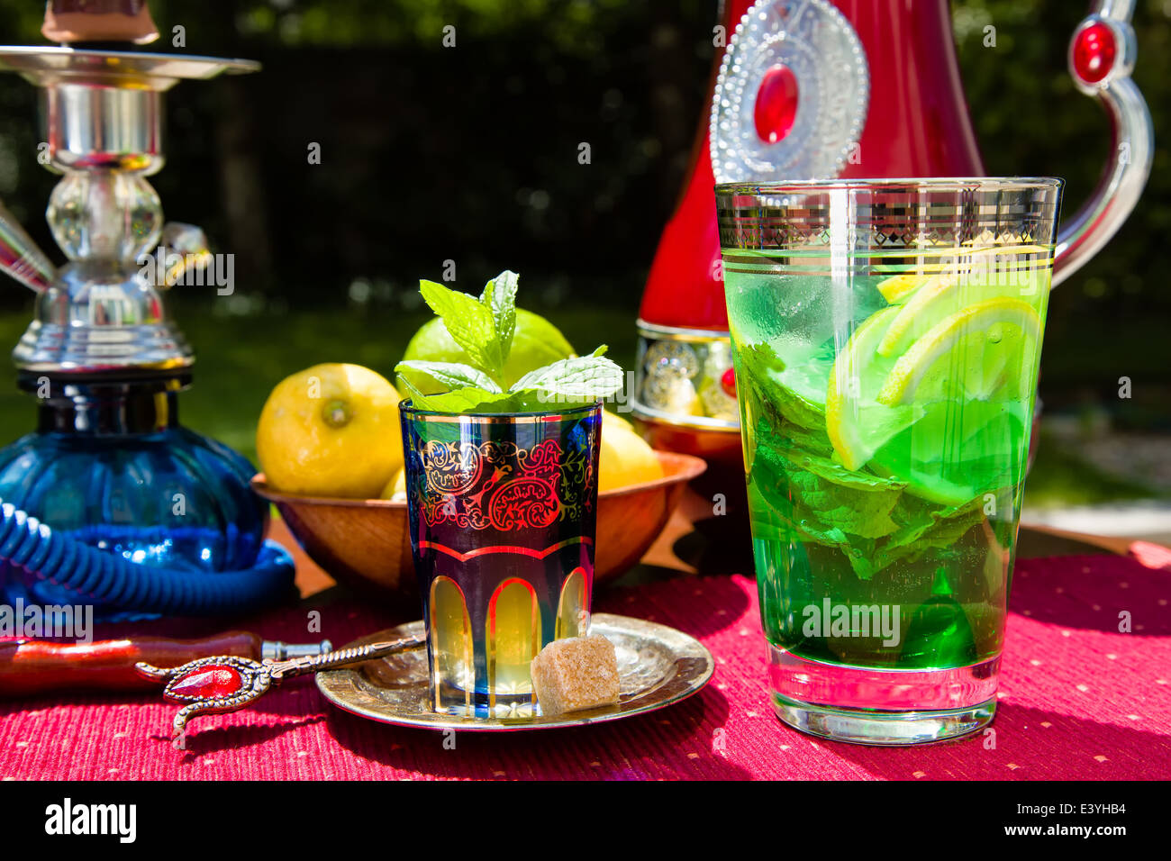 Traditional mint lemonade and tea are the most common refreshment in Arab countries Stock Photo