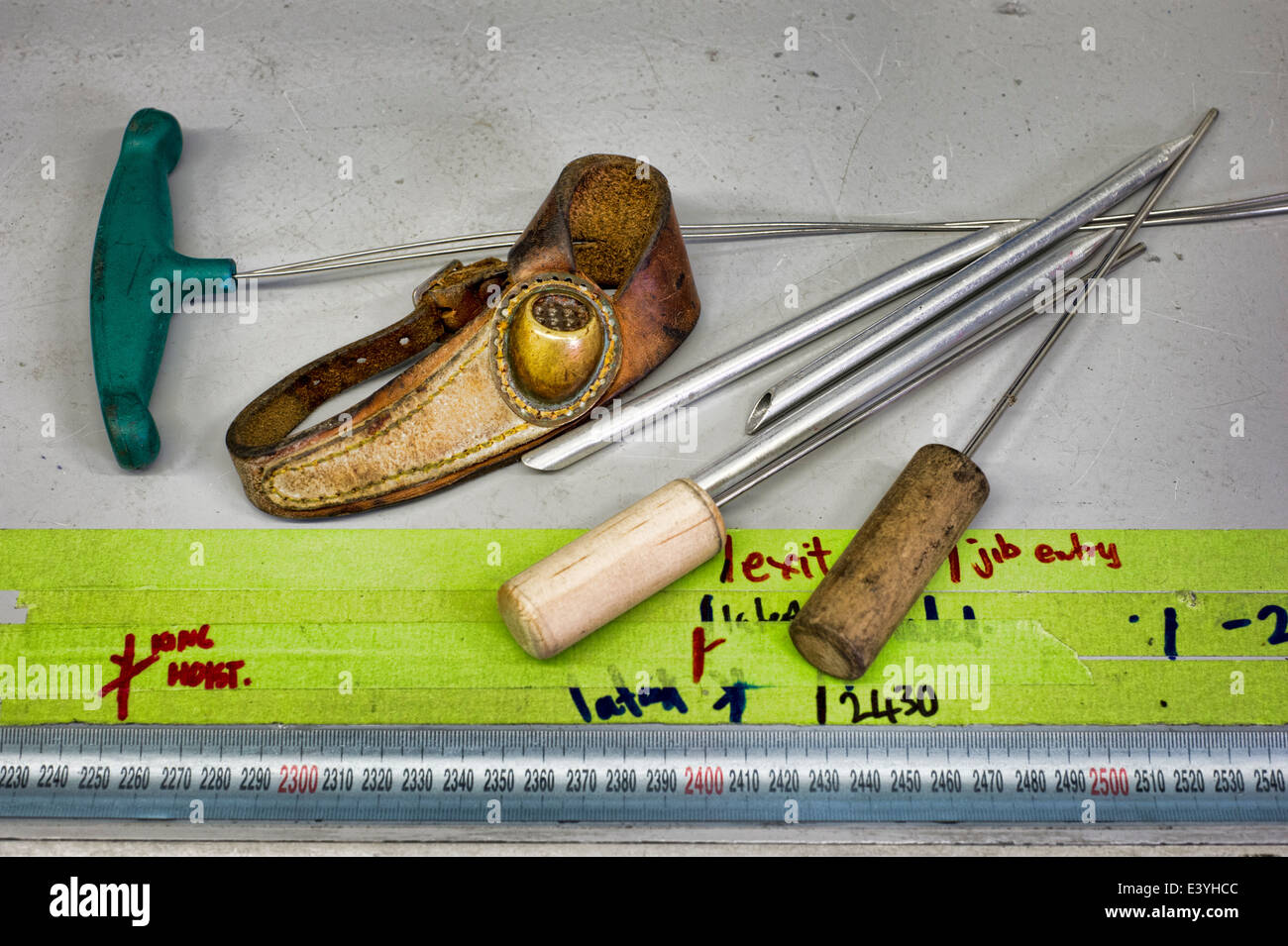 Fids and palm used in sail making and leather and rope work Stock Photo
