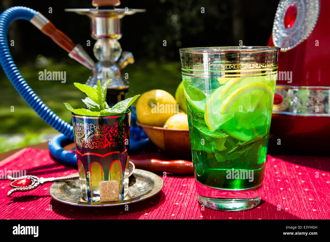 Traditional mint lemonade and tea are the most common refreshment in Arab countries Stock Photo