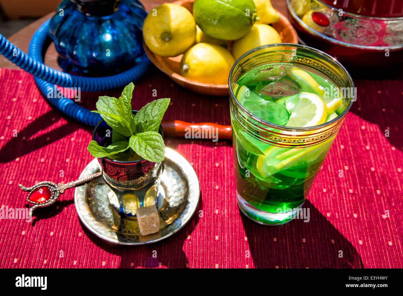 Traditional mint lemonade and tea are the most common refreshment in Arab countries Stock Photo