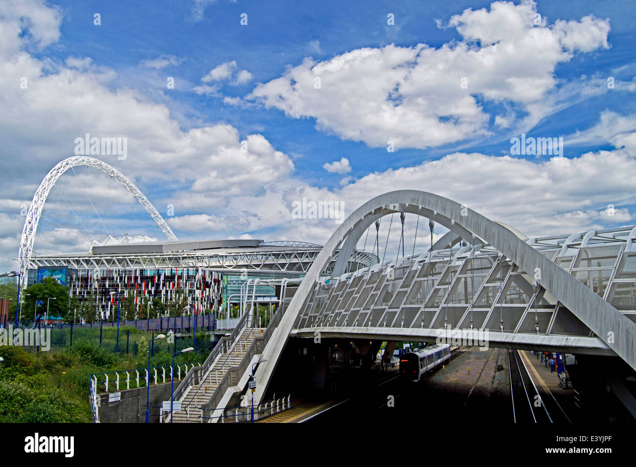 The White Horse Bridge across Wembley Stadium railway station showing