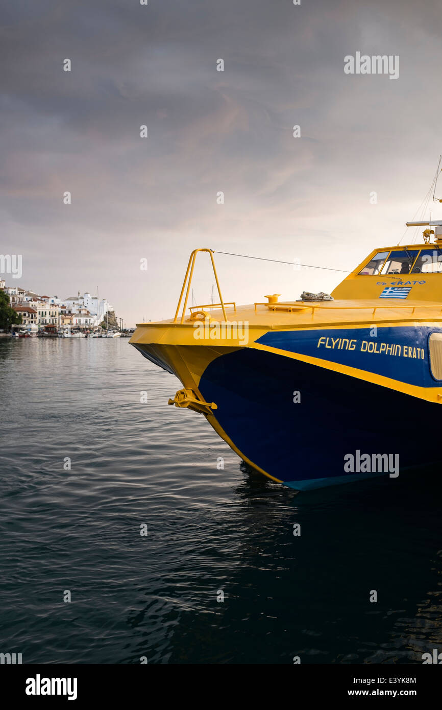 The Flying Dolphin, a Greek hydrofoil ferry, arriving at Skopelos