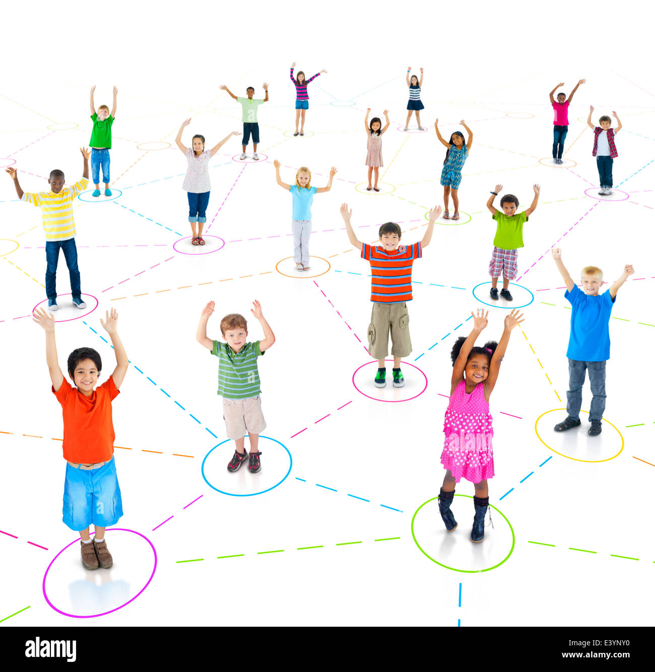 Connected Children With Their Arms Raised E3YNY0 