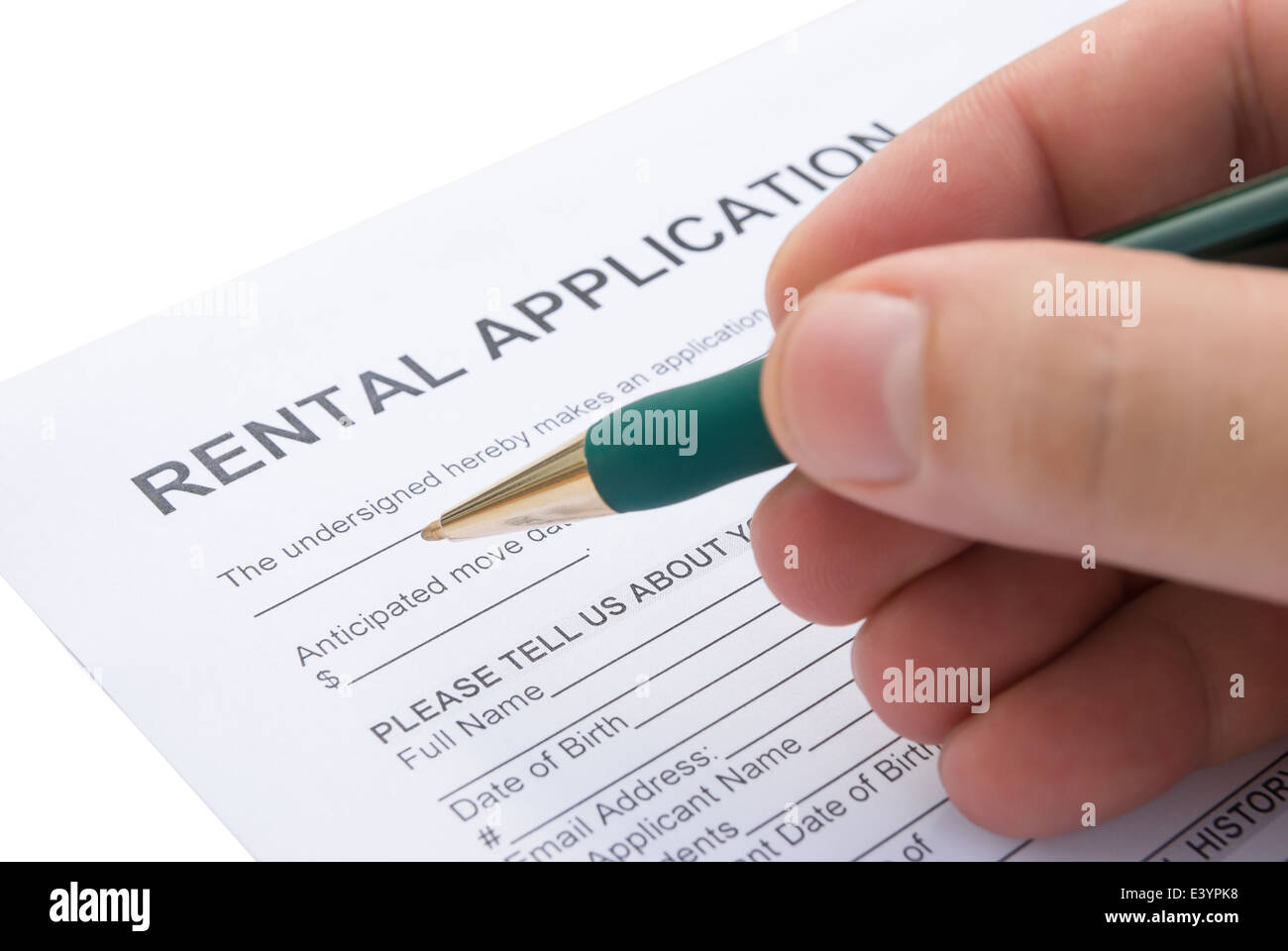 filling a rental agreement application Stock Photo