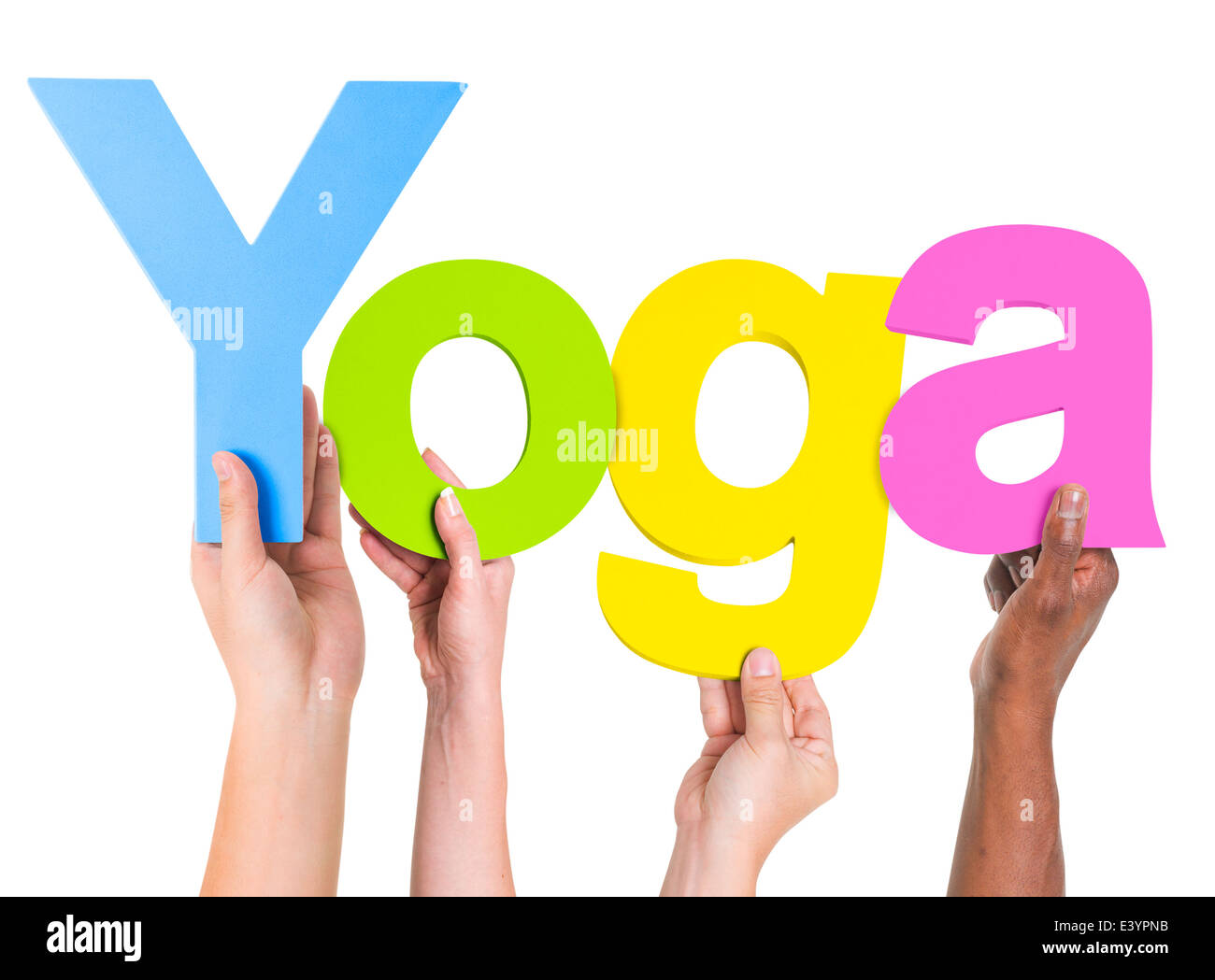 Group of Multiethnic Hands Holding Yoga Stock Photo