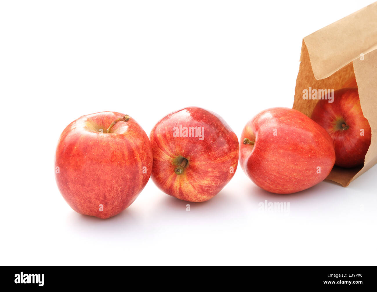 fresh apples and paper bag on white Stock Photo