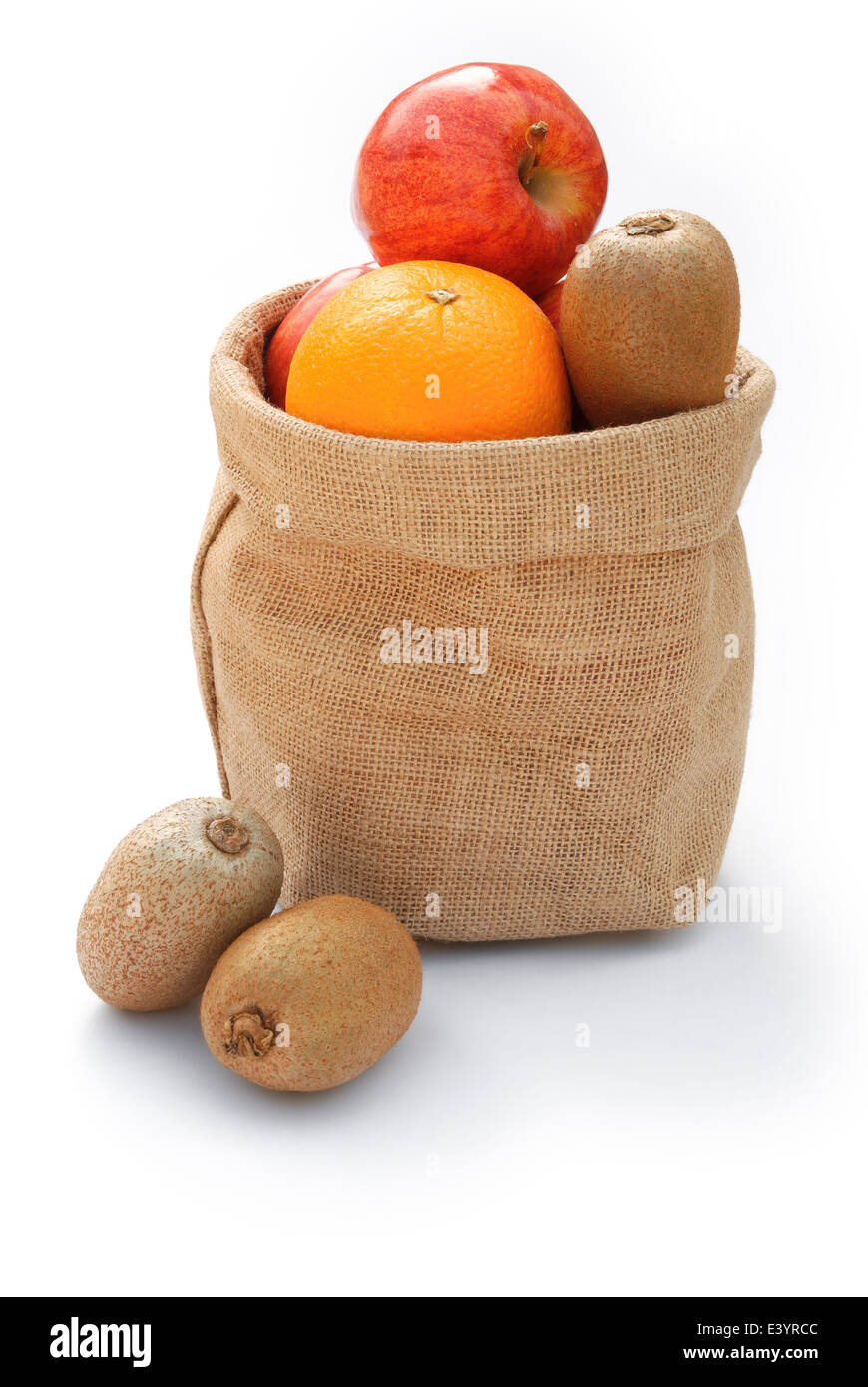 fruit in gunny bag on white Stock Photo