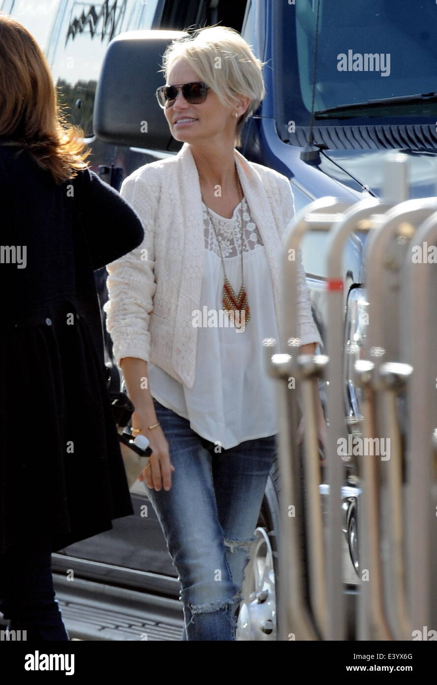 Actress Kristin Chenoweth Sports Her Short Hair On The Set Of The