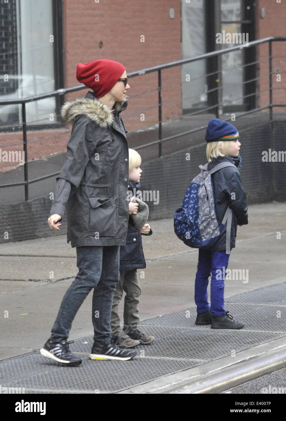 Naomi Watts hails a cab while with her sons Samuel and Sasha Featuring