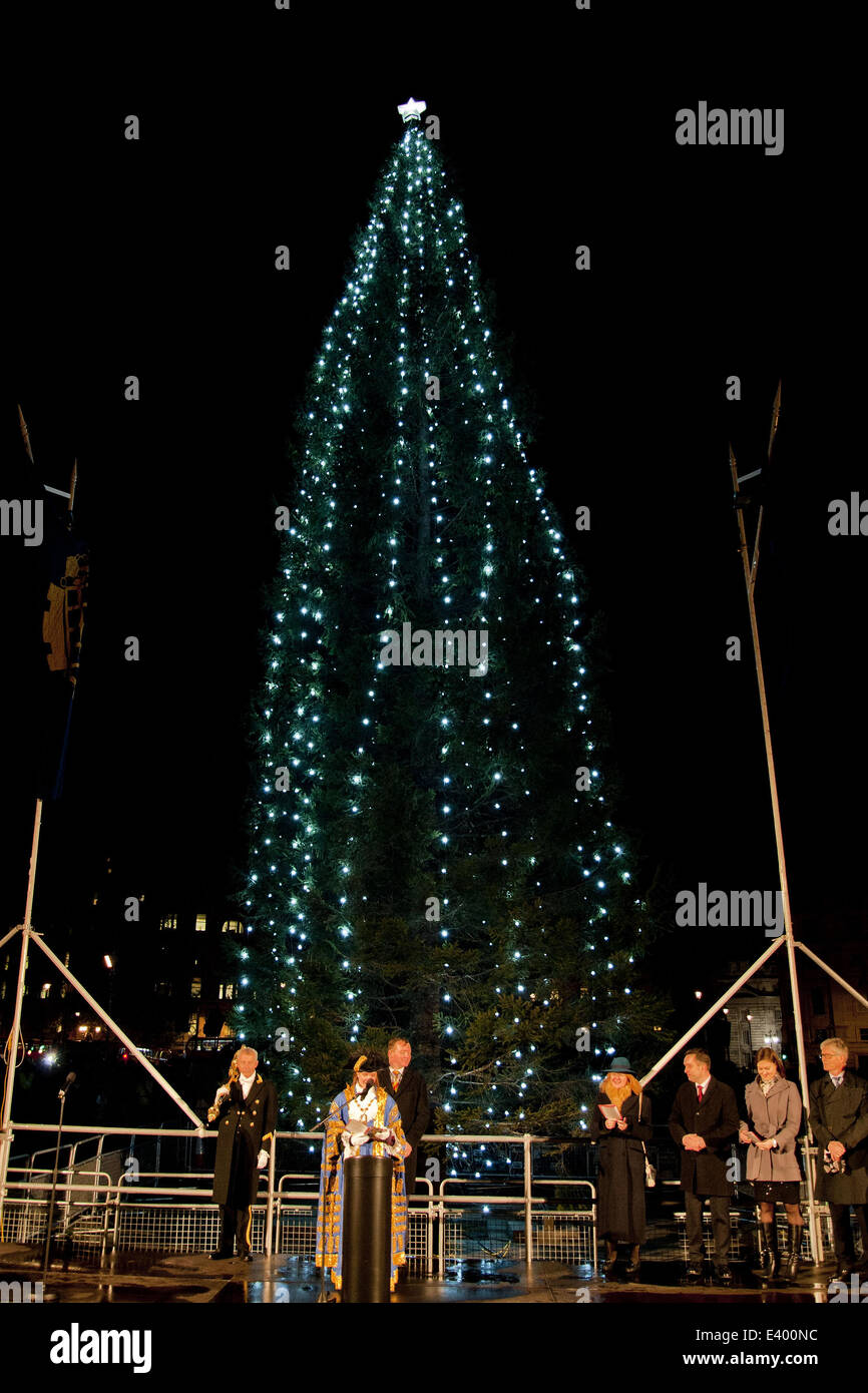The tree is lit during the Lightingup Ceremony of the Oslo Christmas