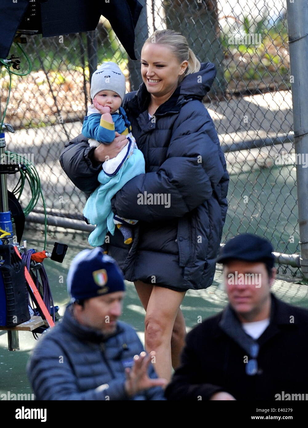 Malin Akerman shows off her toned legs while filming a scene for