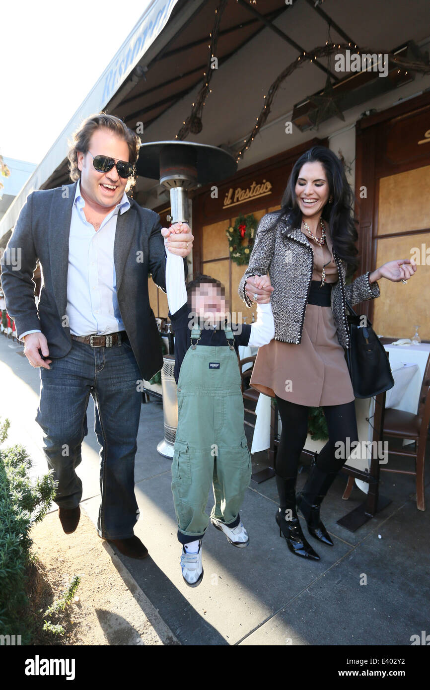 Joyce Giraud leaving Il Pastaio restaurant in Beverly Hills, with her  husband Michael Ohoven and her son Valentino Ohoven. Featuring: Joyce Giraud ,Valentino Ohoven,Michael Ohoven Where: Los Angeles, California, United  States When: 05