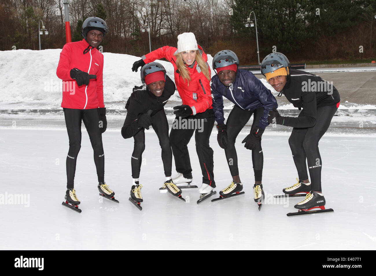 Photocall to promote new VOX TV show Real Cool Runnings during a training  session with german ice skater Anni Friesinger. Within 10 weeks she has to  coach 4 Kenyan winter sport newbies