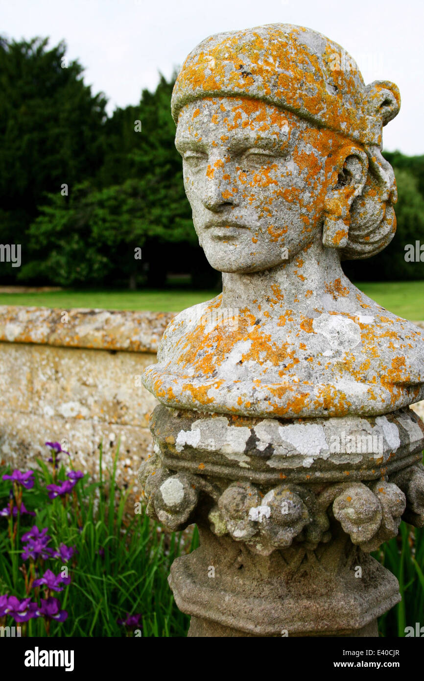 Stone Garden Ornament/ Bust covered in Lichen Stock Photo Alamy