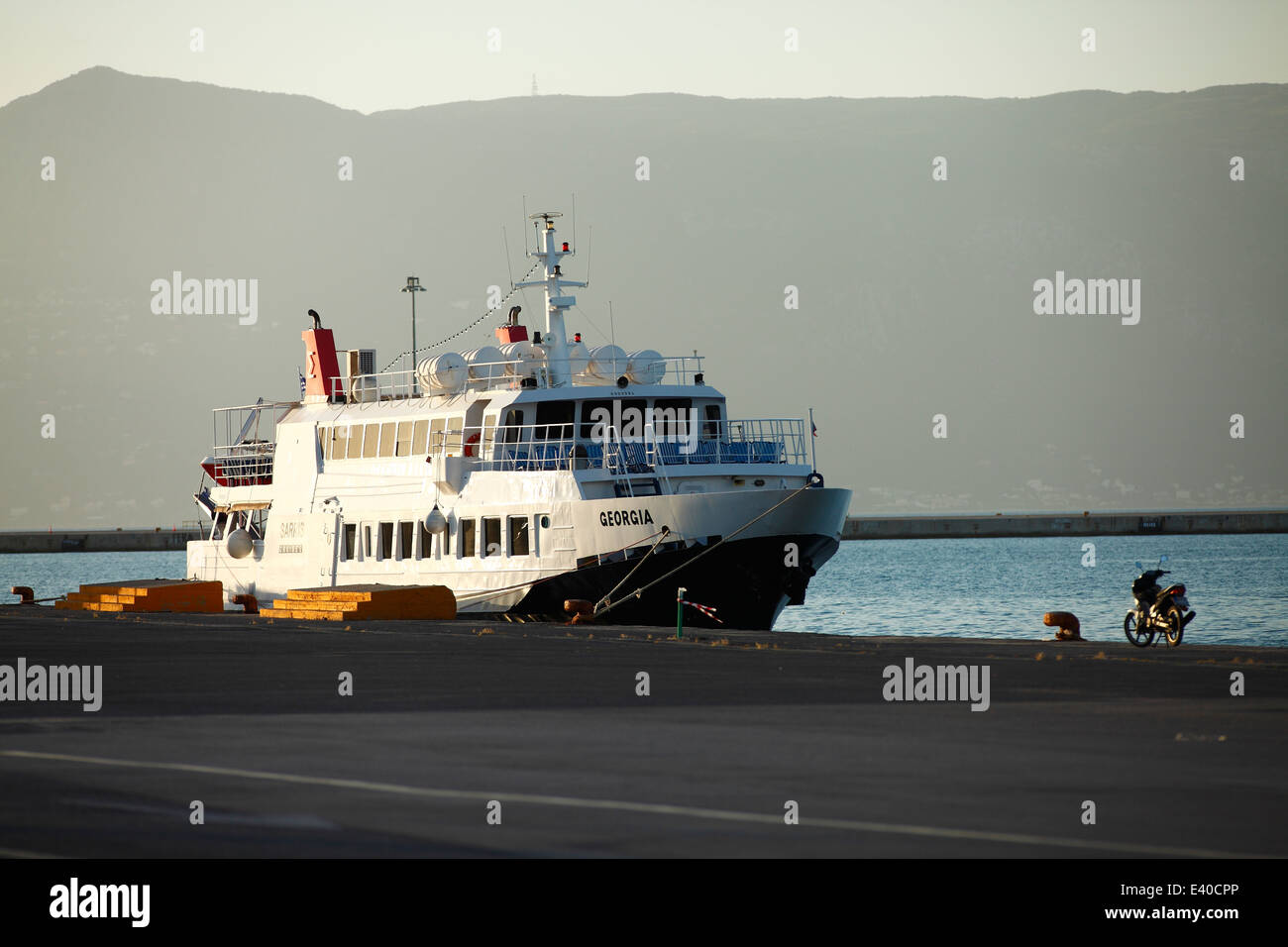 Greece, Ionic Islands, Corfu, tourist ferry at the main port Stock Photo