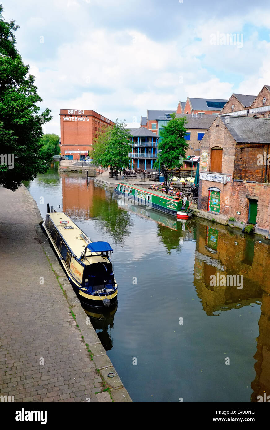 Narrowboats on the Nottingham Canal Waterfront area city centre England ...