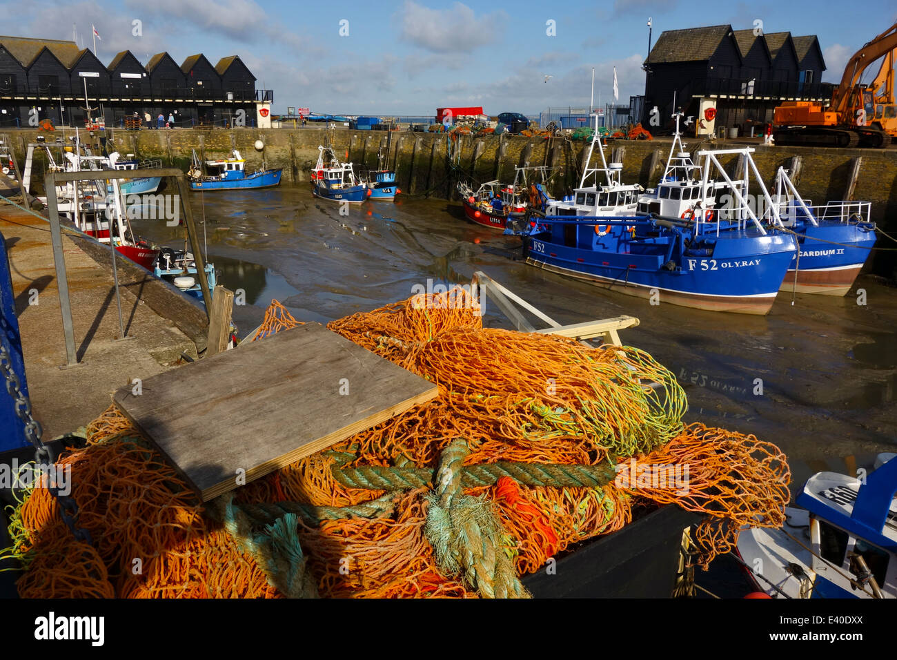 Fishing boats and nets Whitstable harbour Stock Photo - Alamy