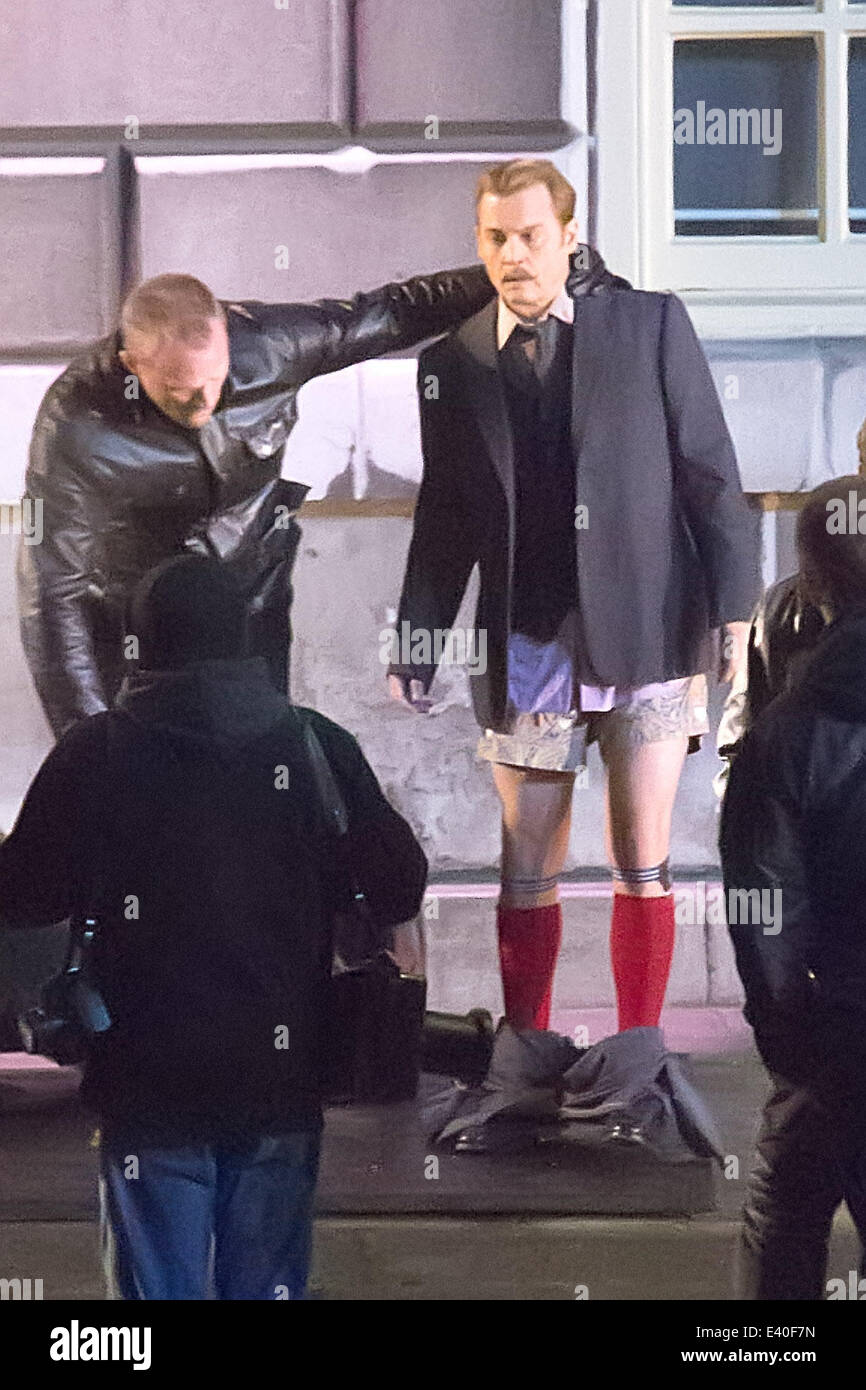 Johnny Depp filming on the set of 'Mortdecai' in London. During the