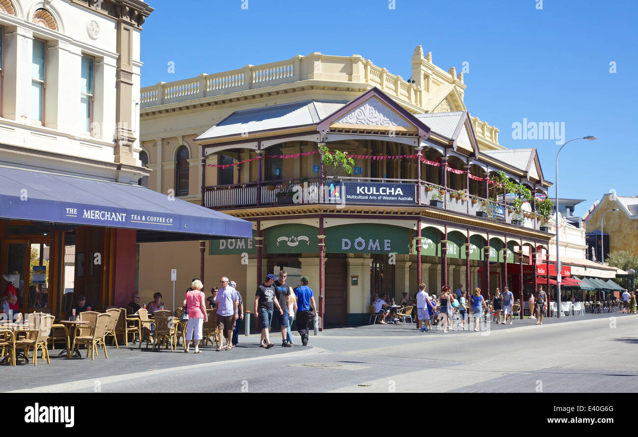 Shoppers and tourists in Fremantle's 'Cappuccino Strip' in Western Australia. Stock Photo