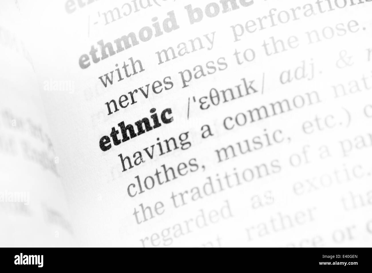 Ethnic Dictionary Definition closeup with soft focus Stock Photo Alamy