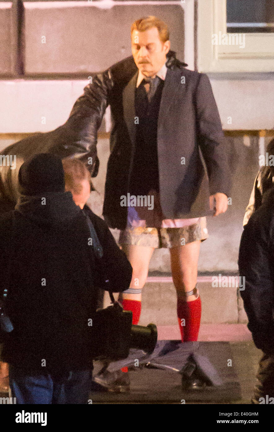 Johnny Depp filming on the set of 'Mortdecai' in London. During the