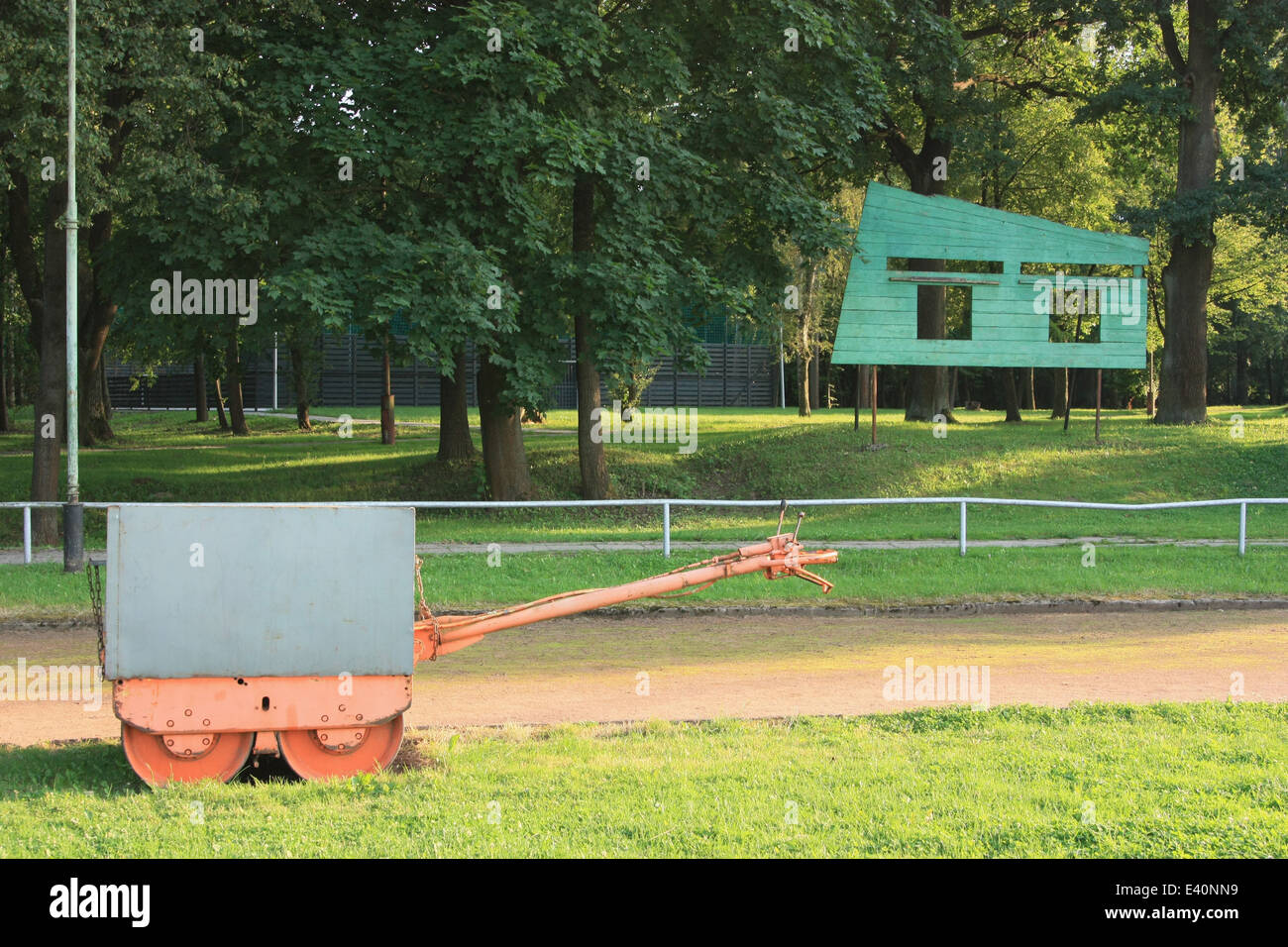 Equipment and geometrical wooden board in the park Stock Photo Alamy