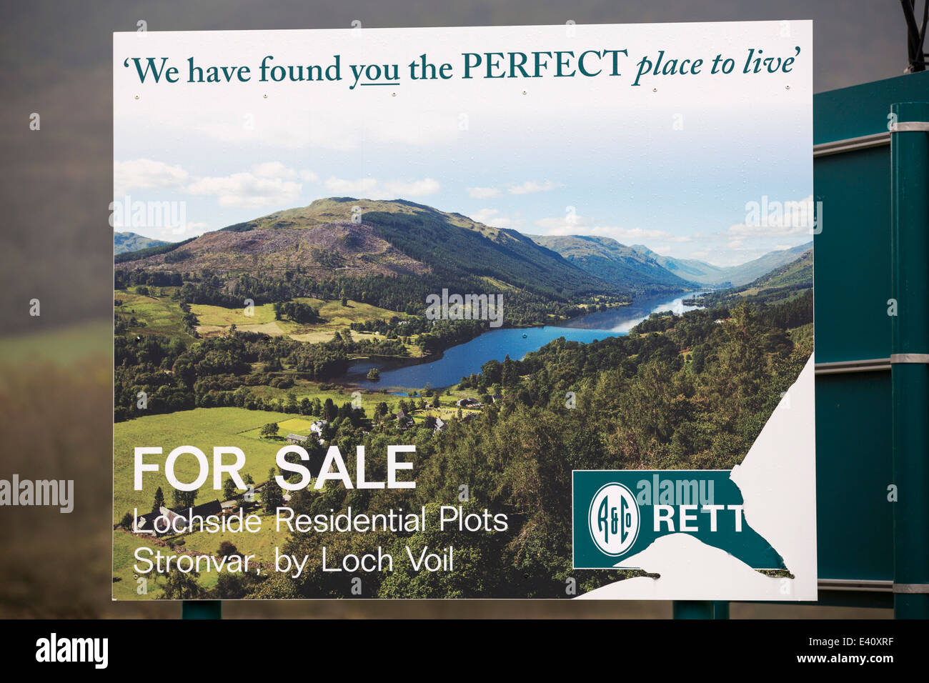 Lochside house plots for sale on the shores of Loch Voil, Scotland, UK. Stock Photo