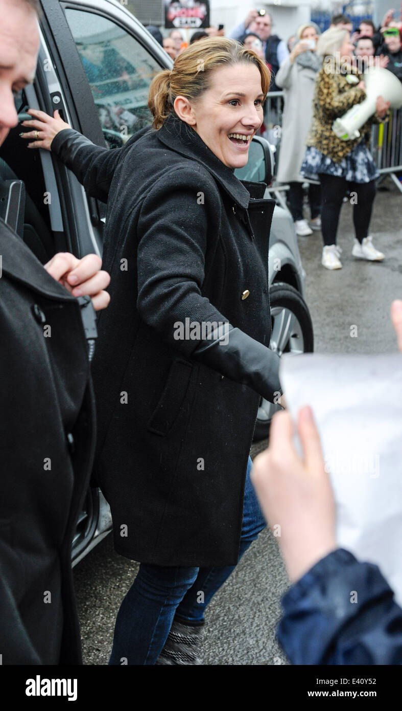 X Factor finalist Sam Bailey arrives at the Eyres Monsell Club & Institute in Leicester to perform and meet mentor Sharon Osbourne ahead of the X Factor Final  Featuring: Sam Bailey Where: Leicester, United Kingdom When: 12 Dec 2013 Stock Photo