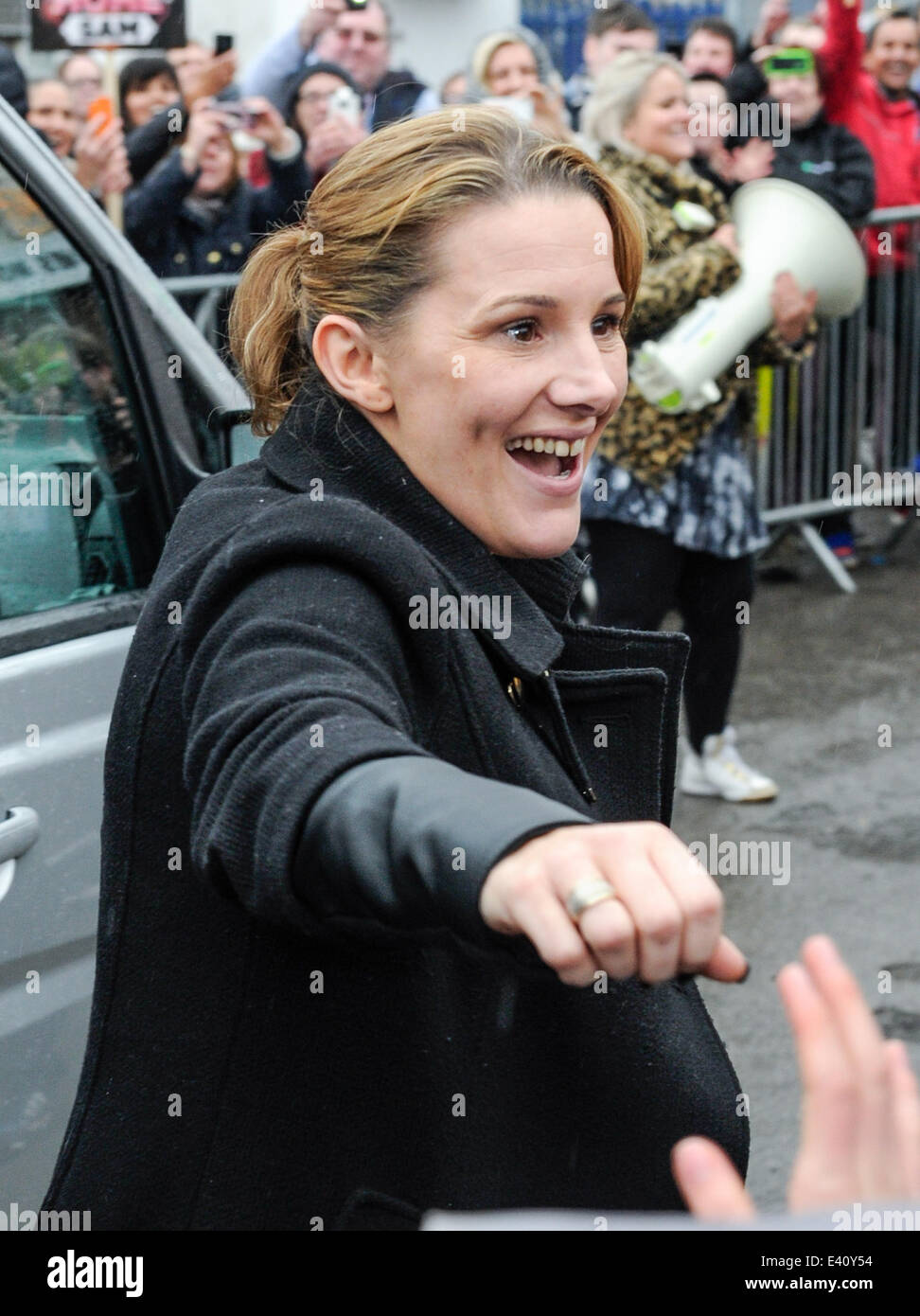 X Factor finalist Sam Bailey arrives at the Eyres Monsell Club & Institute in Leicester to perform and meet mentor Sharon Osbourne ahead of the X Factor Final  Featuring: Sam Bailey Where: Leicester, United Kingdom When: 12 Dec 2013 Stock Photo