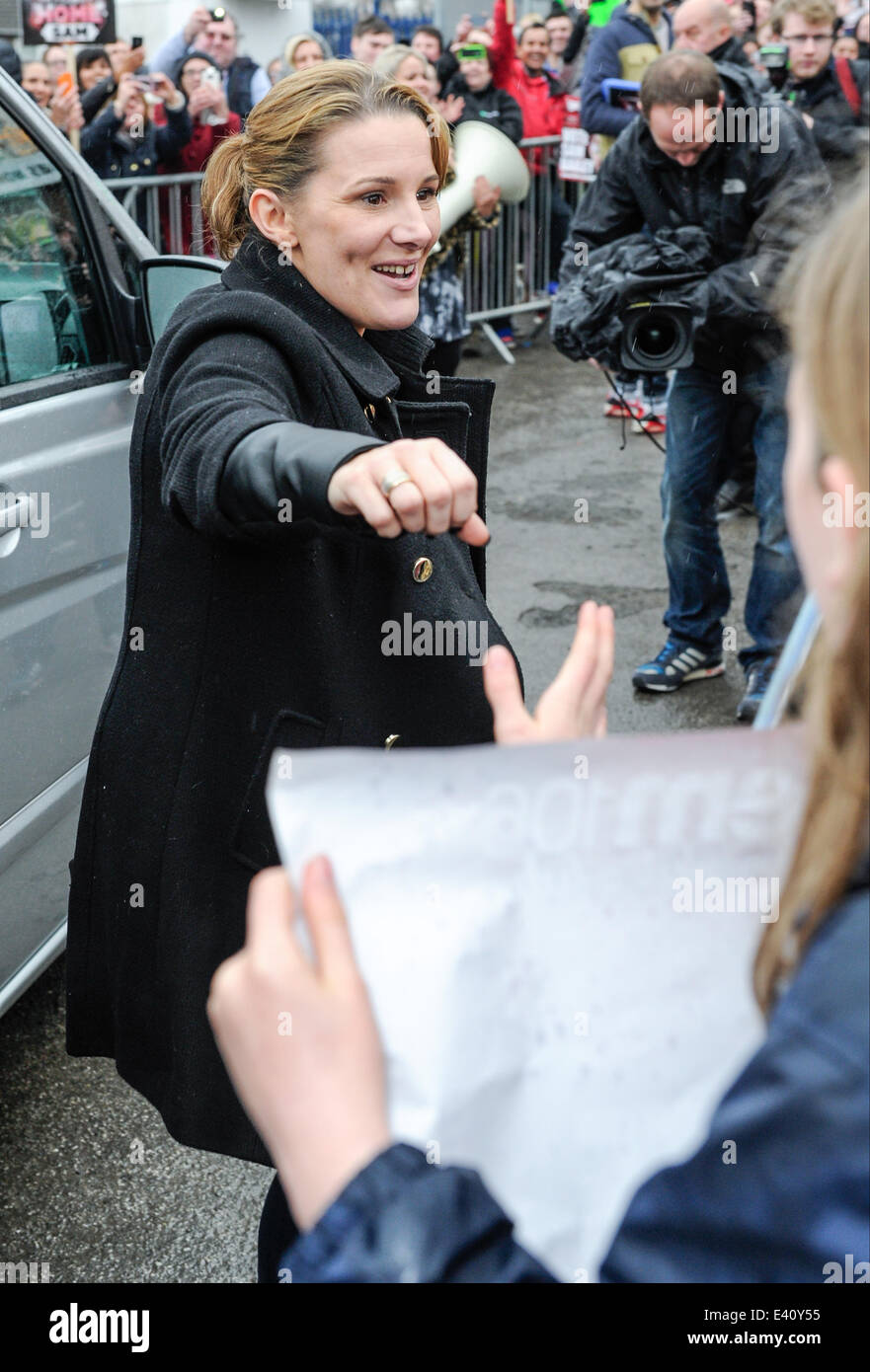 X Factor finalist Sam Bailey arrives at the Eyres Monsell Club & Institute in Leicester to perform and meet mentor Sharon Osbourne ahead of the X Factor Final  Featuring: Sam Bailey Where: Leicester, United Kingdom When: 12 Dec 2013 Stock Photo