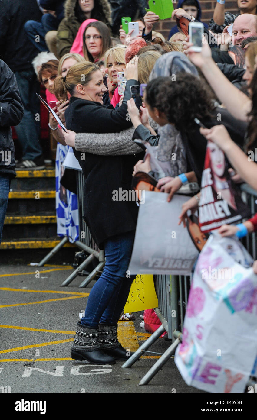 X Factor finalist Sam Bailey arrives at the Eyres Monsell Club & Institute in Leicester to perform and meet mentor Sharon Osbourne ahead of the X Factor Final  Featuring: Sam Bailey Where: Leicester, United Kingdom When: 12 Dec 2013 Stock Photo