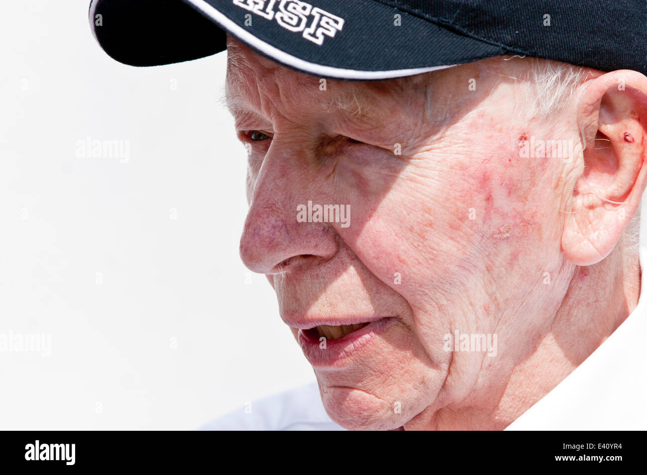 Patron John Surtees OBE oversees Strictly Come Dancing's Brendan Cole taking part at Go-Karting at the Mercedes-Benz World at the famous Brooklands circuit in Surrey, raising money for the Henry Surtees Foundation. Brooklands 01.07.2014 Theodore Liasi/Alamy Live News Stock Photo