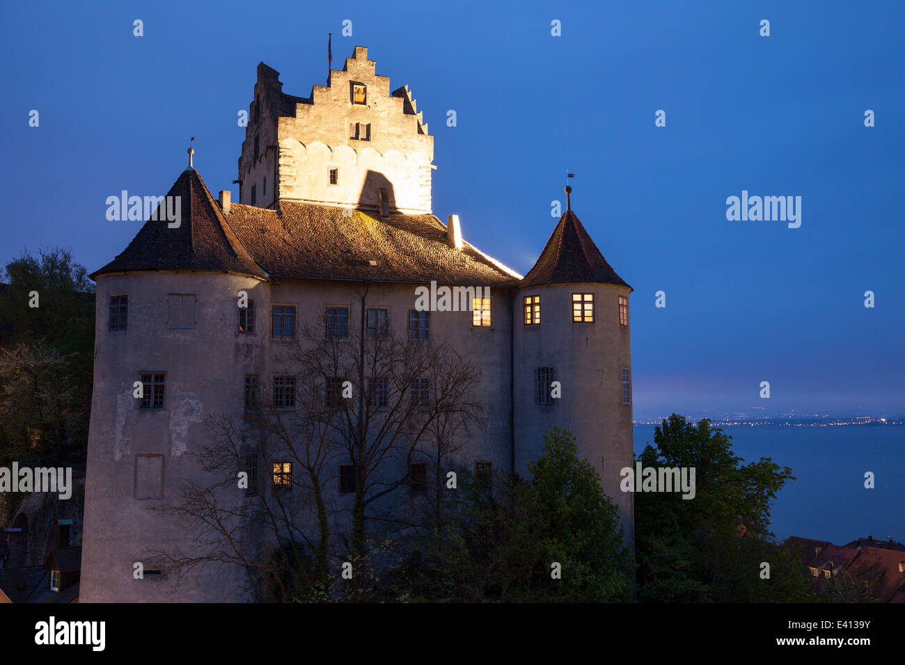 Germany, Baden Wuerttemberg, Meersburg, Meersburg Castle in the evening Stock Photo