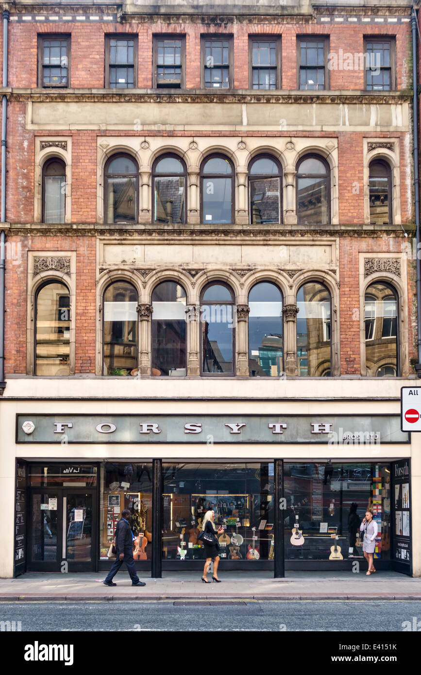 Manchester, UK. Forsyth's, the oldest music shop in Britain, founded in 1857. The specialist shop for pianos and other instruments Stock Photo