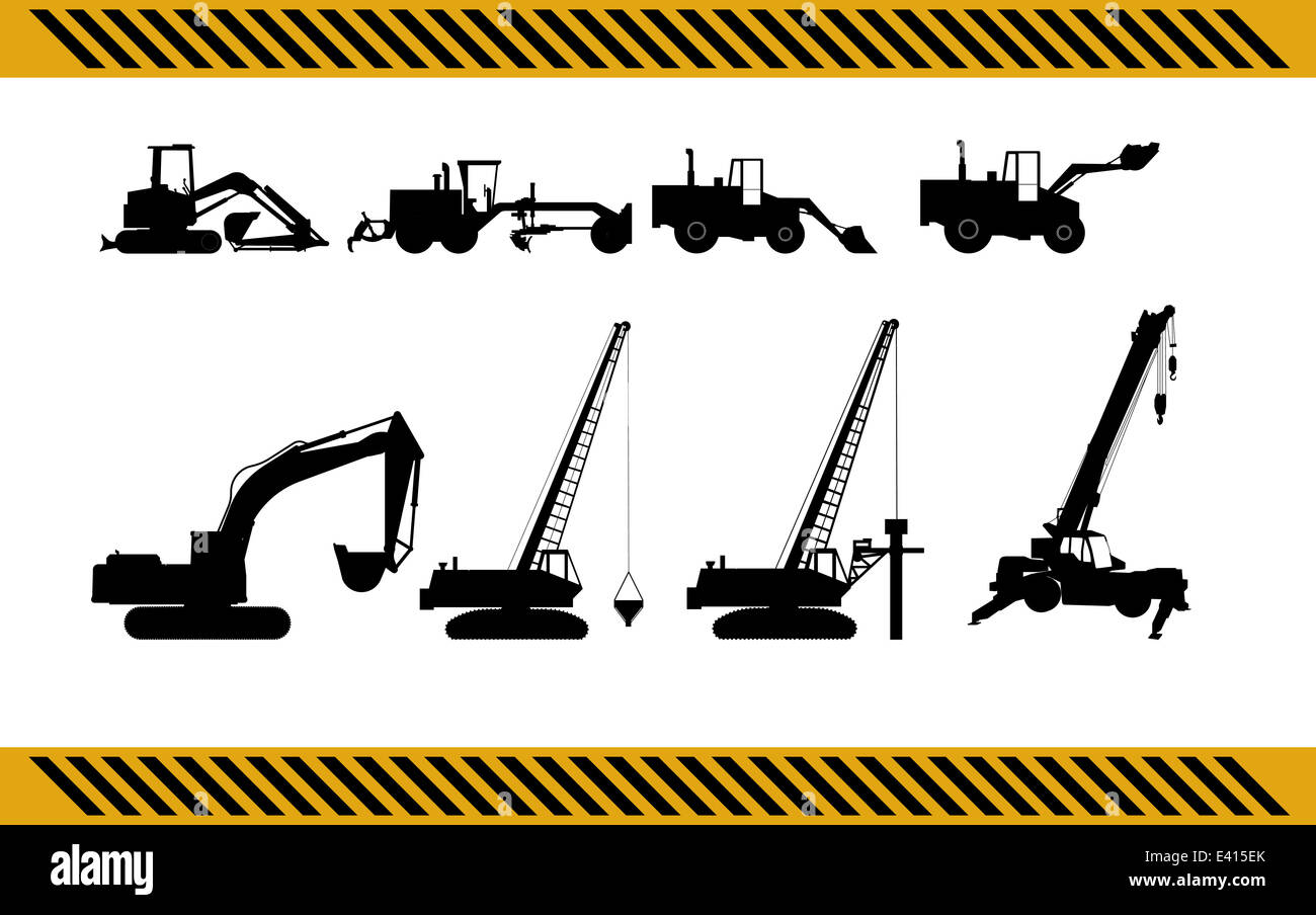 set of construction machinery equipment isolated Stock Photo