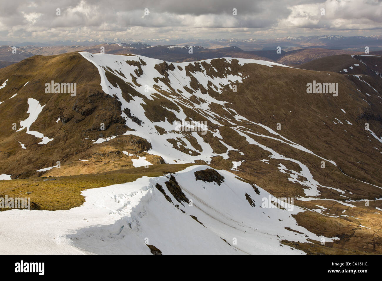 Looking towards Beinn Ghlas and Meall Corranaich Munro's from Ben Lawers above Loch Tay in the Scottish Highlands, UK. Stock Photo