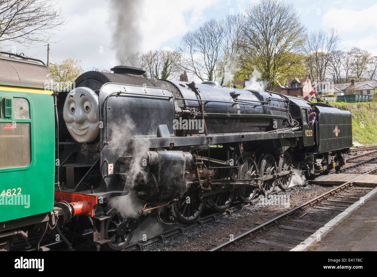 England, Hampshire, Alresford Heritage Train Station, 1959 British Railways Standard Class Steam Locomotive Stock Photo