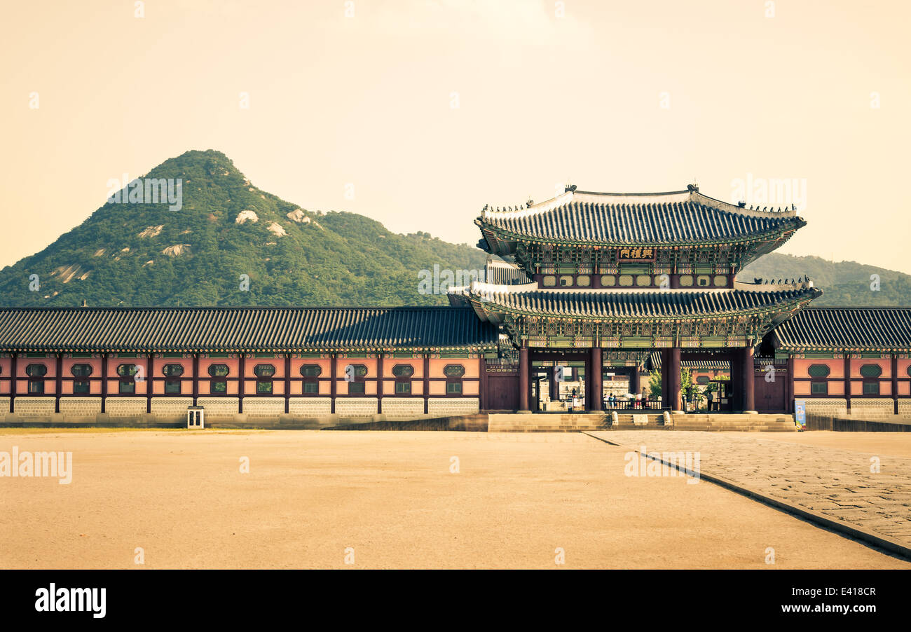 One of the gates at Gyeongbokgung Palace in Seoul, South Korea. The
