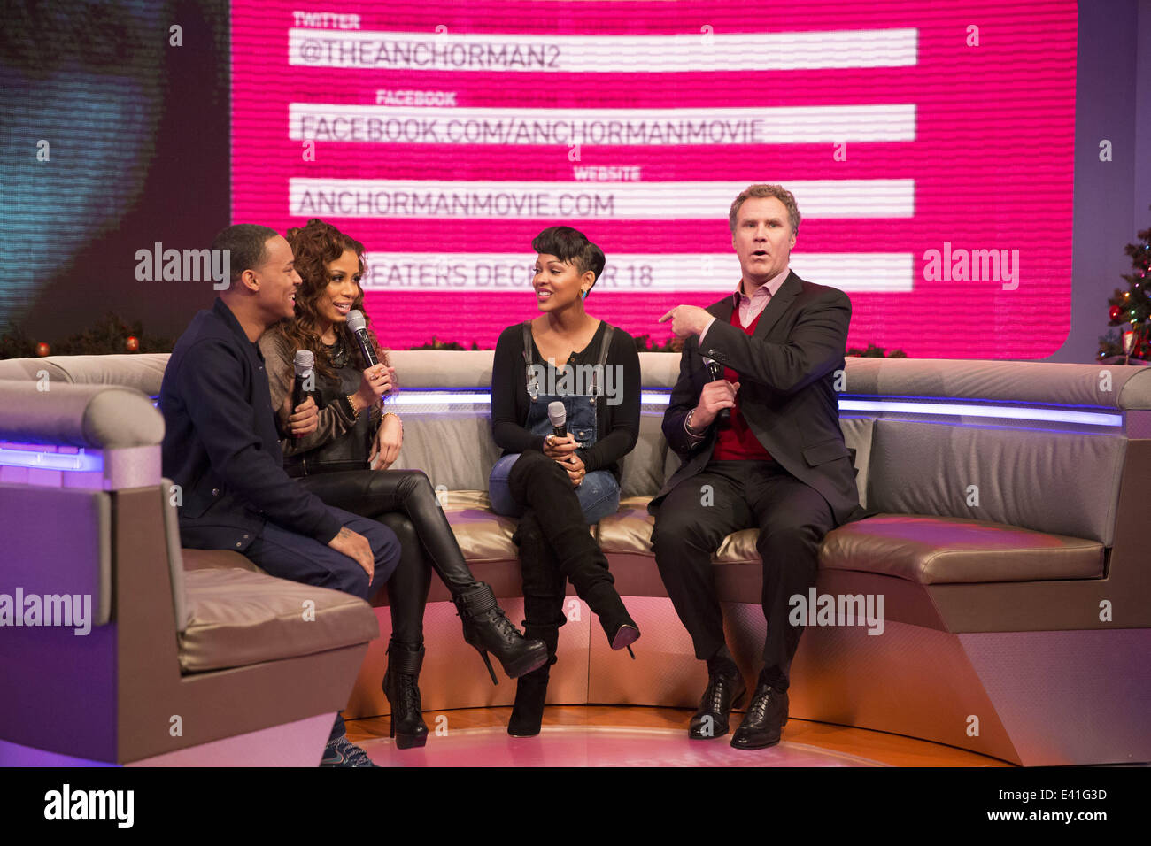 BET's 106 & Park show host guest stars Will Ferrell and Meagan Good to promote new movie Anchorman II  Featuring: Bow Wow,Keshia Chanté,Meagan Good,Will Ferrell Where: New York, New York, United States When: 17 Dec 2013 Stock Photo