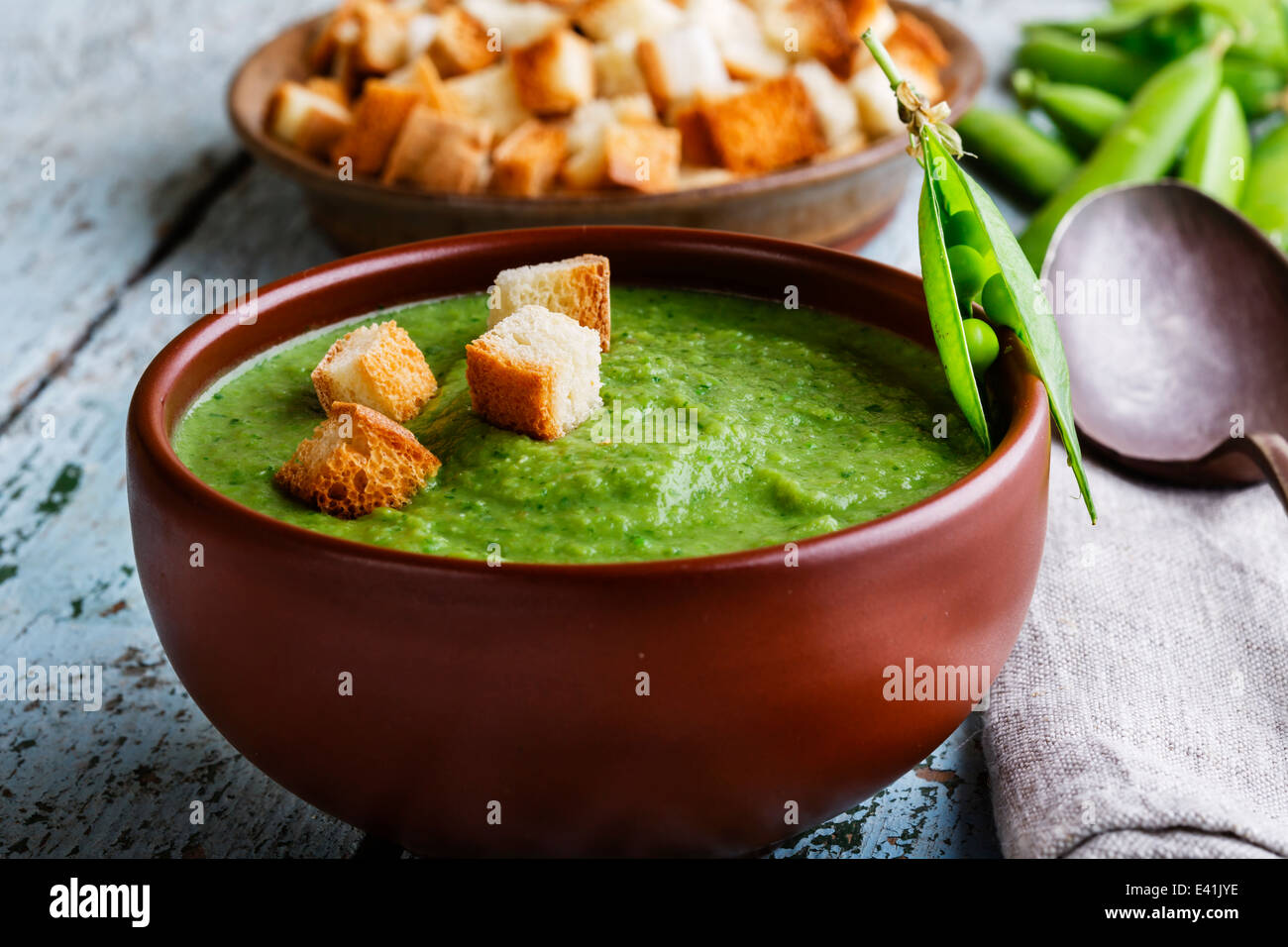 puree soup with green peas Stock Photo