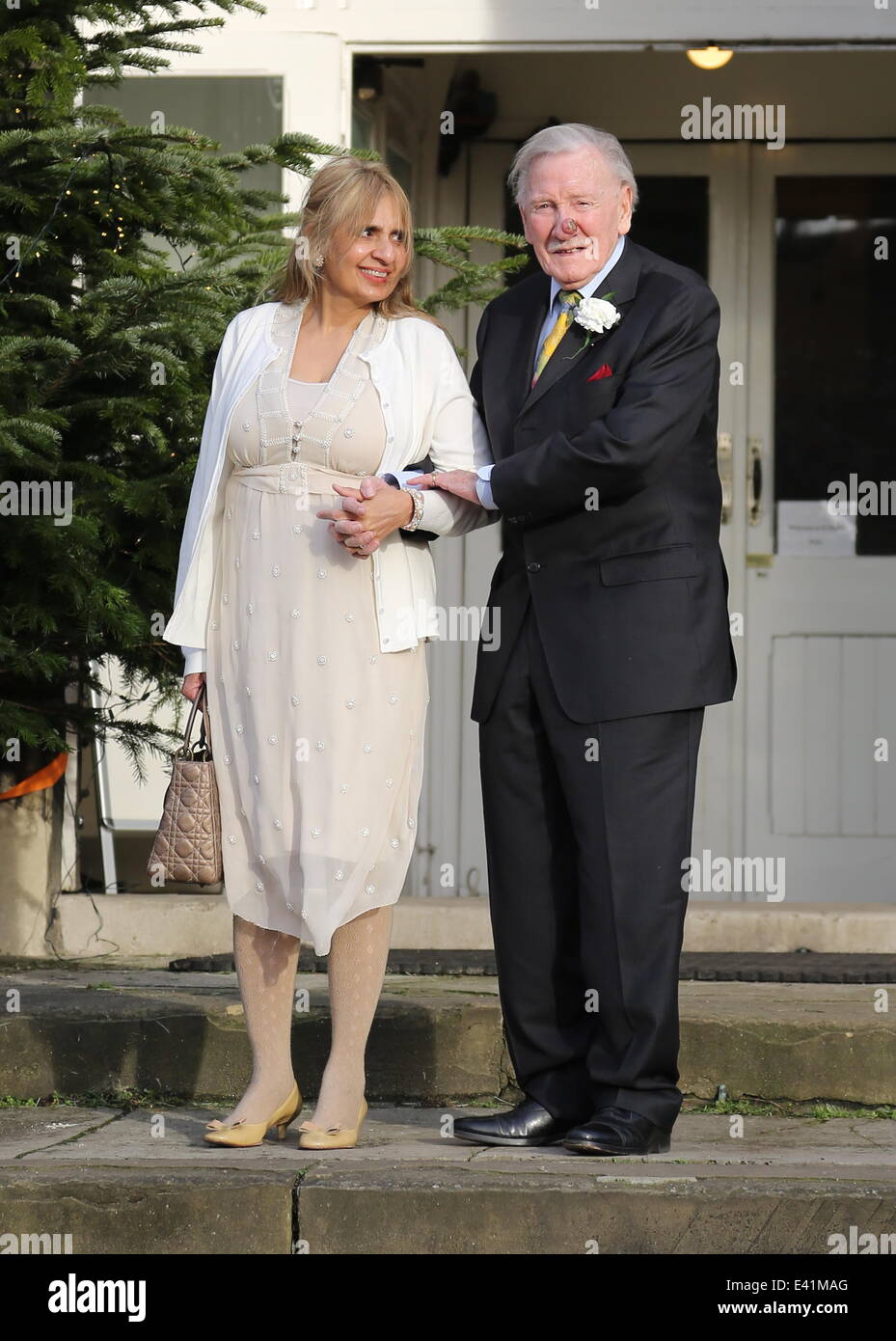 89 year old Leslie Philips seen arriving with his bride Zara Carr Stock  Photo - Alamy