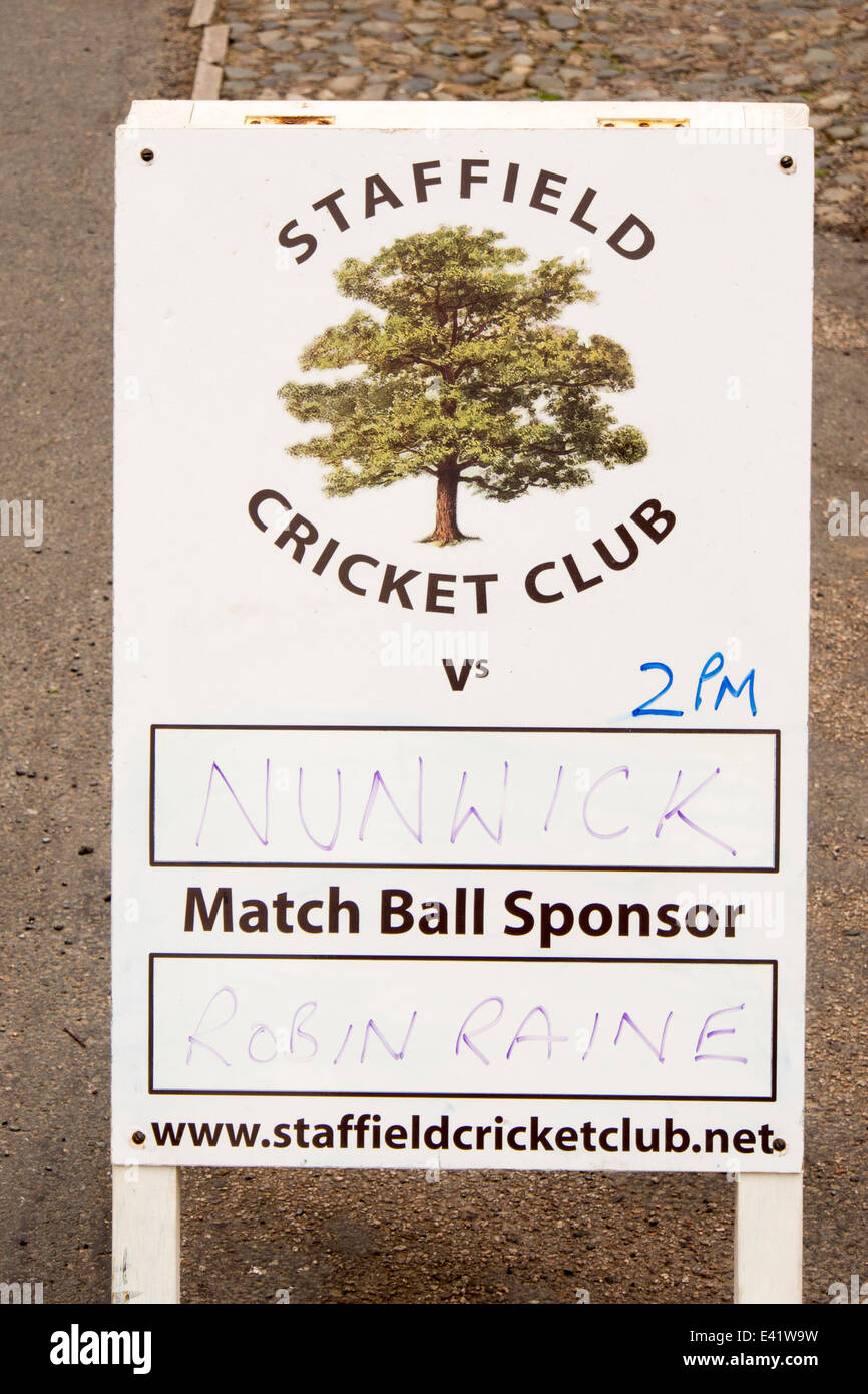 A Cricket club sign in Kirkoswold in the Eden Valley, Cumbria, Stock Photo