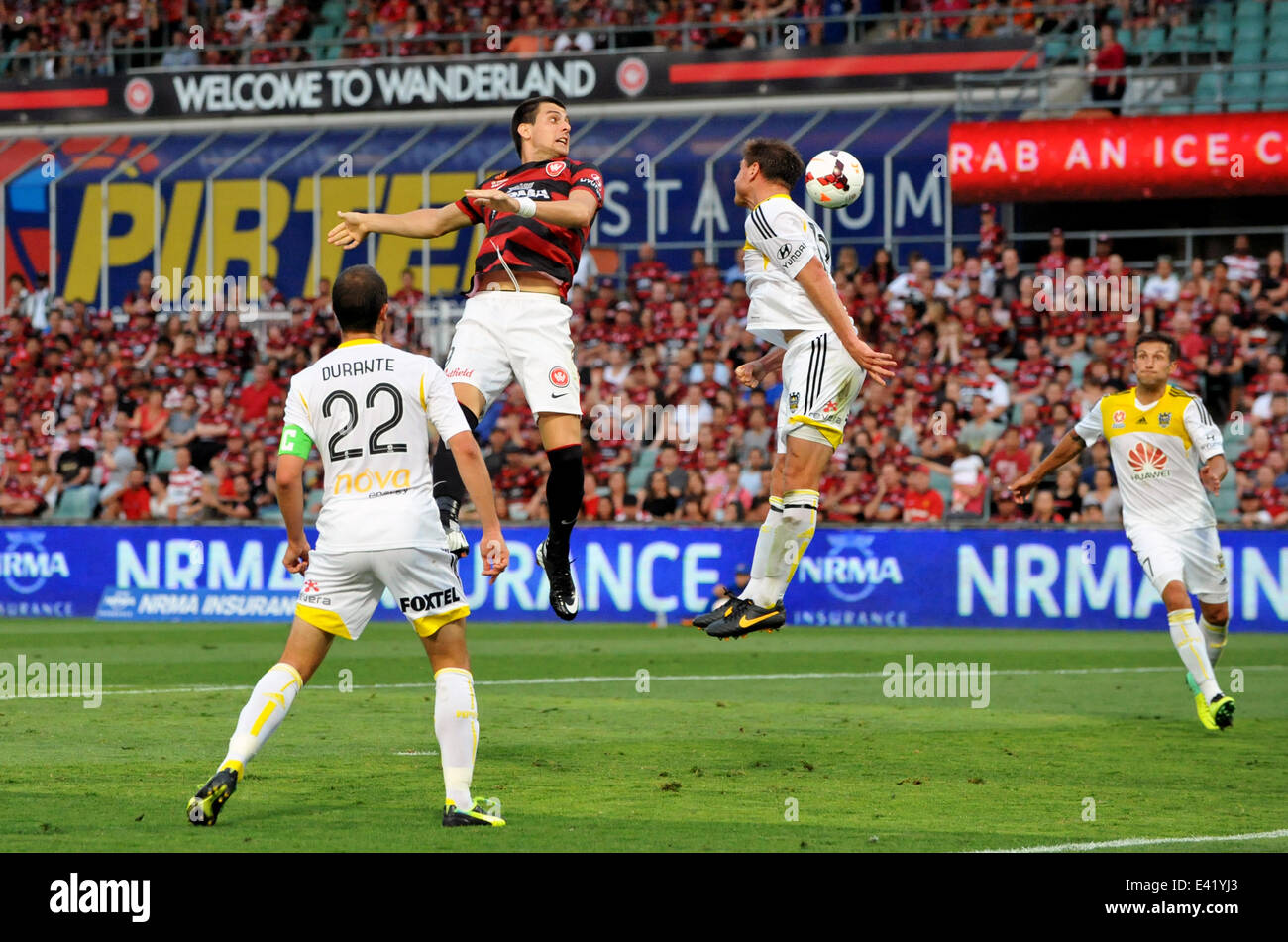 Tomi Juric Header just misses Wanderers V Wellington PhoenixSecond placed Western Sydney Wanderers had the worst possible start to 2014, losing 3-1 to second last Wellington Phoenix  Featuring: Tomi Juric Where: Sydney, Australia When: 01 Jan 2014 Stock Photo
