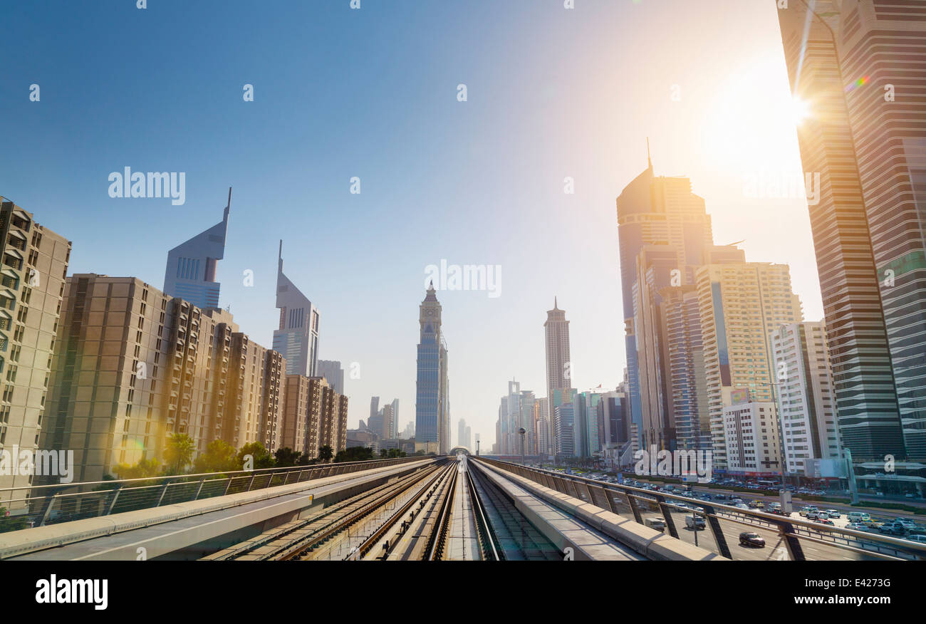 Downtown Dubai Metro rails, United Arab Emirates Stock Photo