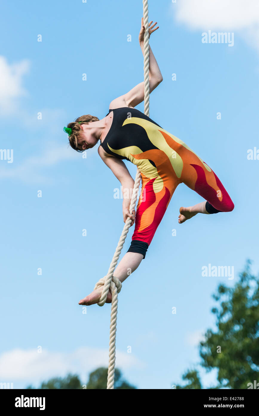 Rope acrobat performing Stock Photo