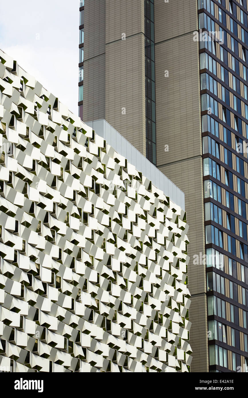 Selective shot of exteriors of QPark car park Sheffield known locally as The Cheese Grater due