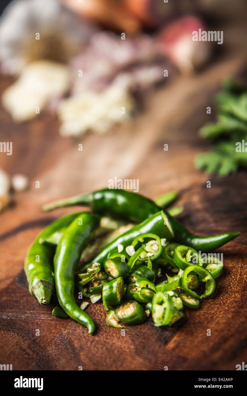 Ingredient for making green curry paste chilli Stock Photo Alamy
