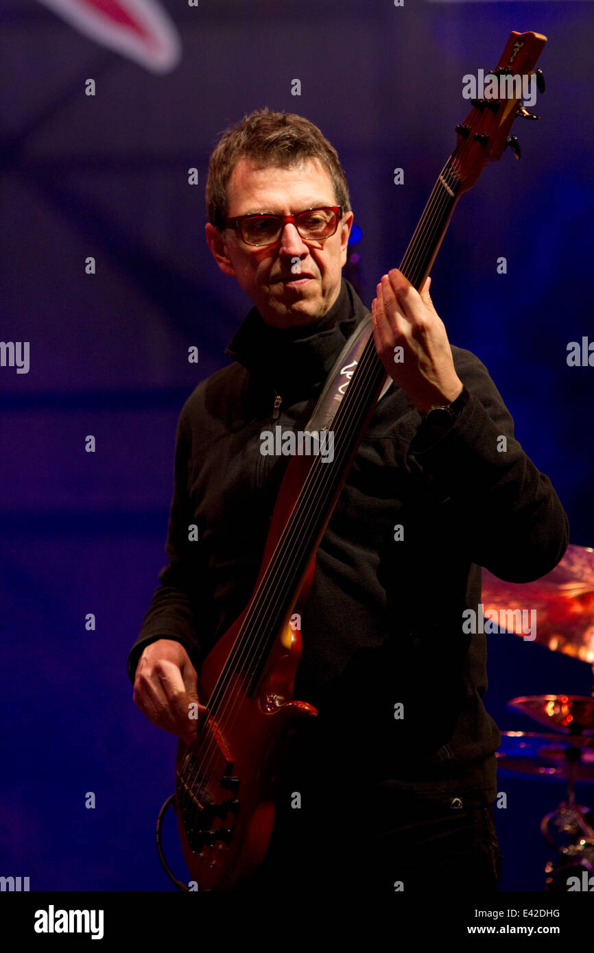 Canadian bassist Alain Caron performing at Torino Jazz Festival. Stock Photo